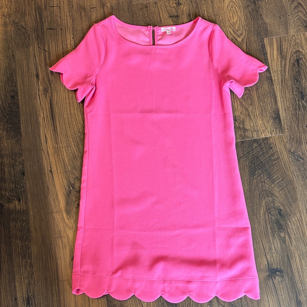 Women’s Scallop Hem Short Sleeve Dress - Bright Pink